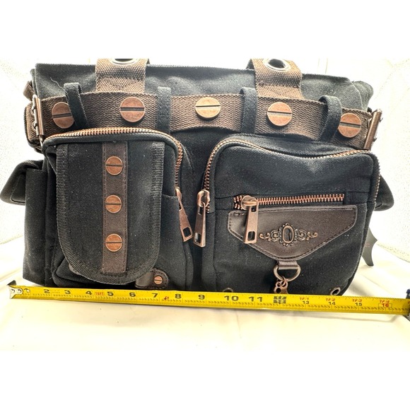 Banned Alternative DOOM LAGOON HANDBAG Steampunk Key Canvas Black Copper NWT - Picture 13 of 16